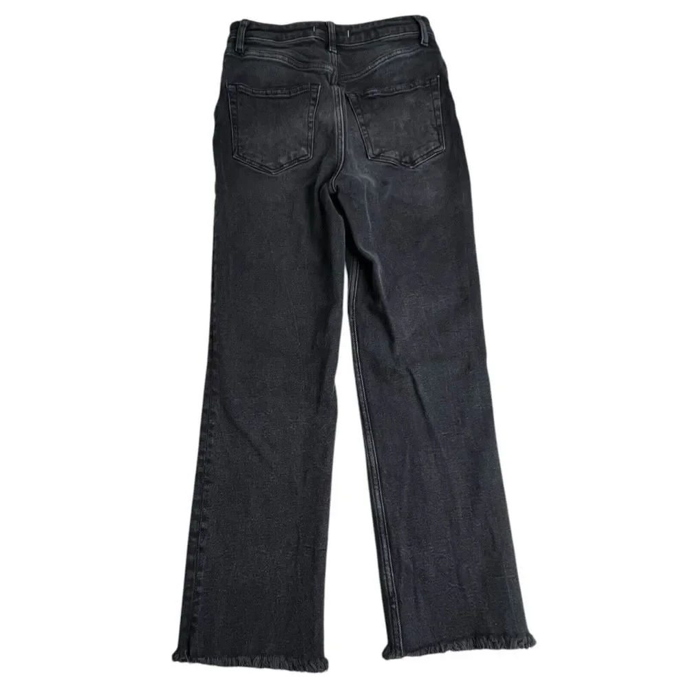 We The Free Womens 28 Black High‎ Rise Raw Hem Cropped Straight Leg Jeans